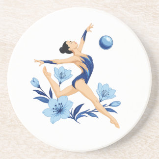 Elegante Ritmisch Gymnast met Blauwe Bloemen. Zandsteen Onderzetter