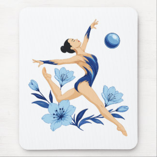Elegante Ritmische Gymnast met Blauwe Bloemen Muismat