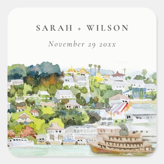 Elegante riviercruise landelijke landschap huwelij vierkante sticker (Voorkant)
