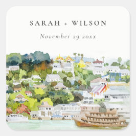 Elegante riviercruise landelijke landschapsbruilof vierkante sticker
