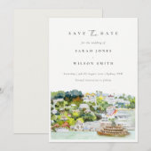 Elegante riviercruise landschap aquarel save the date (Voorkant / Achterkant)