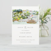 Elegante riviercruise landschap aquarel save the date (Staand voorkant)