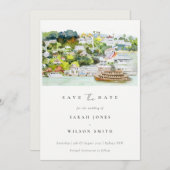 Elegante riviercruise landschap aquarel save the date (Voorkant / Achterkant)