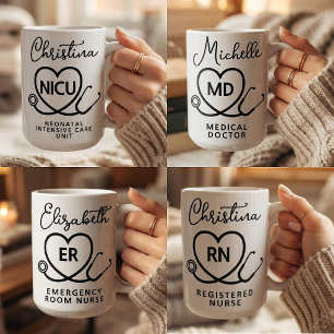 Elegante RN ER NICU-verpleegster MD Dokter Script Koffiemok