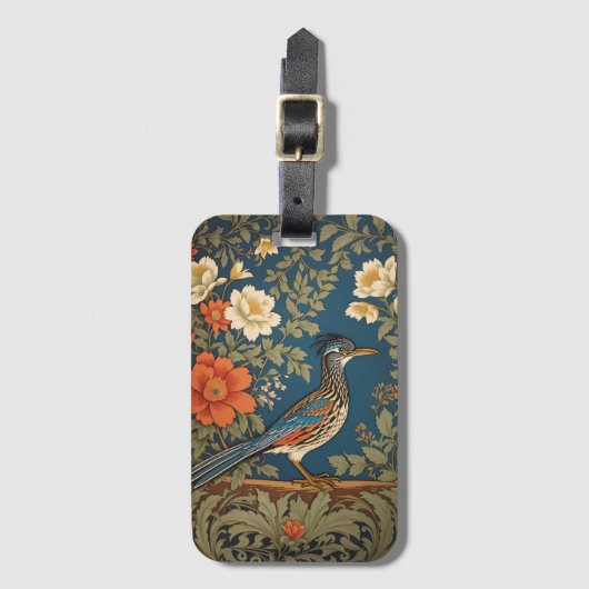 Elegante Roadrunner Bird William Morris geïnspiree Bagagelabel (Voorkant (verticaal))