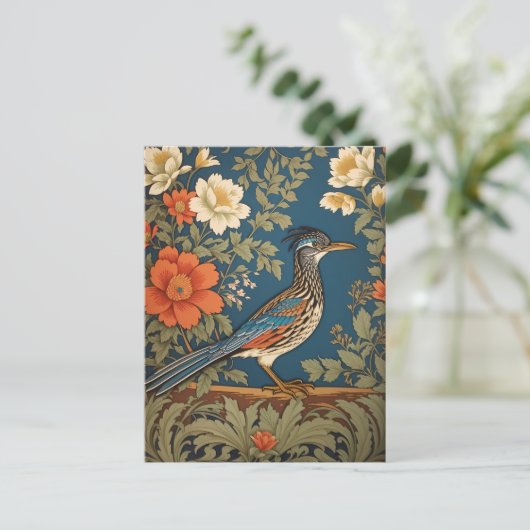 Elegante Roadrunner Bird William Morris geïnspiree Briefkaart (Staand voorkant)