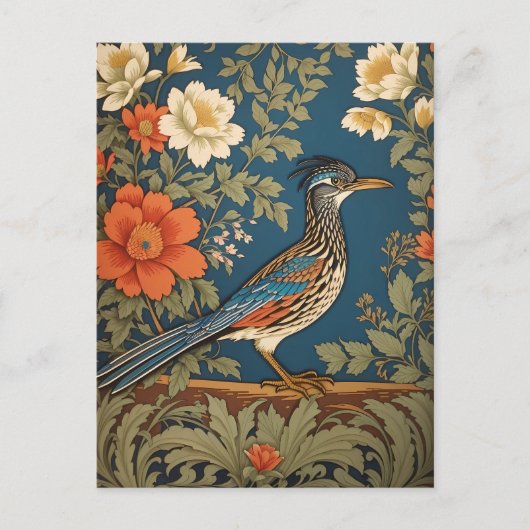 Elegante Roadrunner Bird William Morris geïnspiree Briefkaart (Voorkant)