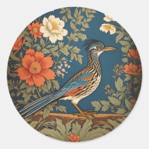 Elegante Roadrunner Bird William Morris geïnspiree Ronde Sticker