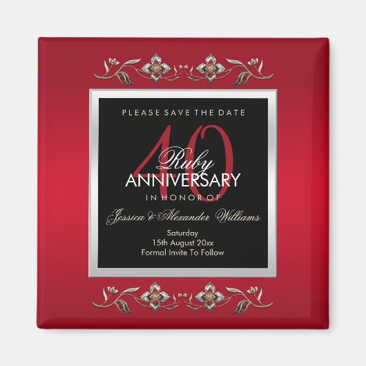 Elegante Robijn Edelstenen Save The Date Magneet (Voorkant)