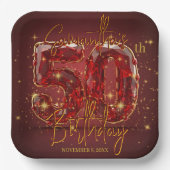 Elegante robijn en gouden edelsteen 50e verjaardag papieren bordje (Voorkant)