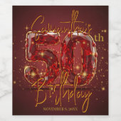 Elegante robijn en gouden edelsteen 50e verjaardag wijn etiket (Enkel label)