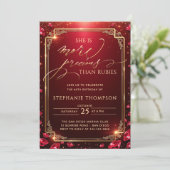 Elegante Robijn Rood Goud Deco Lijst 80ste Verjaar Kaart (Staand voorkant)