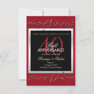 Elegante Robijnen Edelstenen 40-jarig Huwelijksjub Save The Date