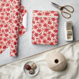 Elegante Robijnrode Bloem Patronen Cadeaupapier