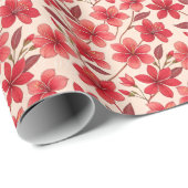 Elegante Robijnrode Bloem Patronen Cadeaupapier (Rol Hoek)
