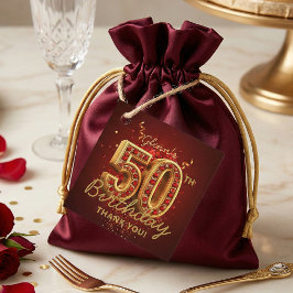 Elegante Robijnrode en Gouden 50e Verjaardag Bedan Bedankjes Labels