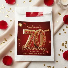 Elegante Robijnrode Gouden Glitter 70e Verjaardag Bedankzakje