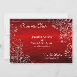 Elegante Robijnrode Grijze Save the Date  Huwelijk