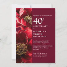 Elegante Robijnrode Moderne Bloem 40ste Verjaardag