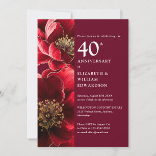 Elegante Robijnrode Moderne Bloem 40ste Verjaardag Kaart