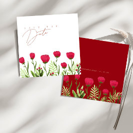 Elegante Robijnrode Wilde Bloem Bruiloft Save The Date