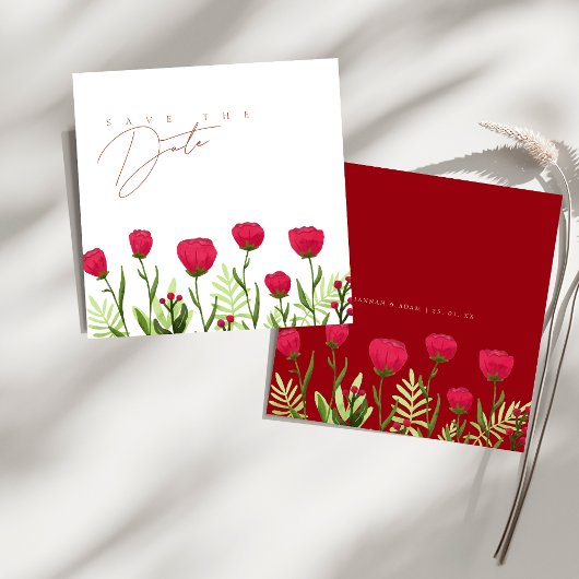 Elegante Robijnrode Wilde Bloem Bruiloft Save The Date