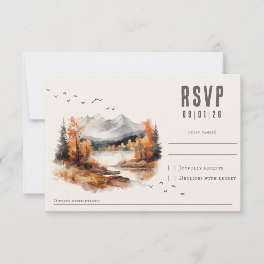 Elegante robuuste herfstlandschap gewoven textuur RSVP kaartje (Voorkant)