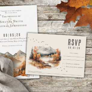 Elegante robuuste herfstlandschap gewoven textuur RSVP kaartje