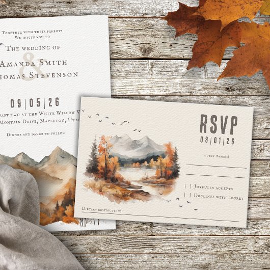 Elegante robuuste herfstlandschap gewoven textuur RSVP kaartje