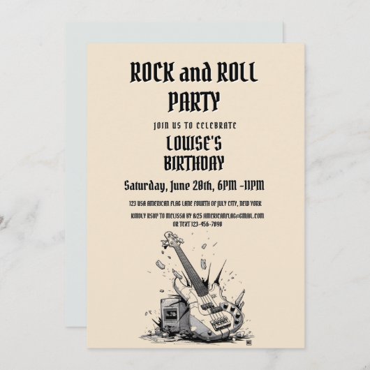 Elegante Rock and Roll party uitnodiging (Voorkant / Achterkant)