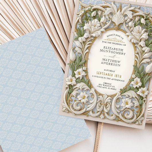 Elegante rococo barok bruiloft kaart