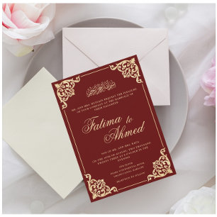 Elegante Rococo Bloeiende Bourgondië Moslim Bruilo Kaart