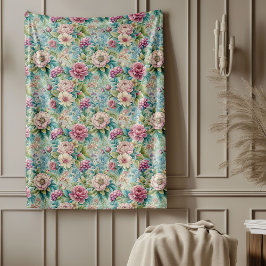 Elegante rococo bloemen  botanische patronen fleece deken