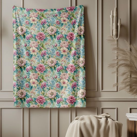 Elegante rococo bloemen botanische patronen fleece deken