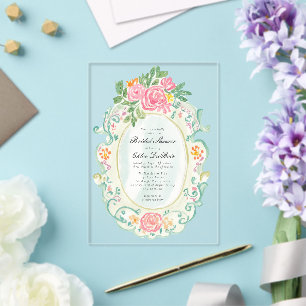 Elegante Rococo Bloemige Bruidsdouche Acryl Uitnodigingen