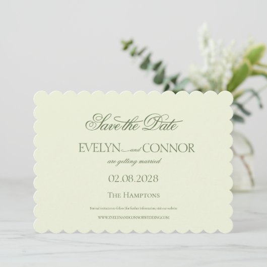 Elegante rococo bruiloft save the date (Staand voorkant)
