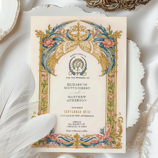 Elegante Rococo bruiloft uitnodiging