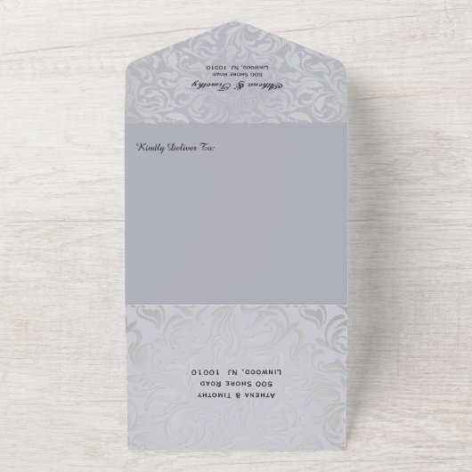 Elegante Rococo Era Zilveren bruiloft Uitnodigen All In One Uitnodiging (Buitenkant)