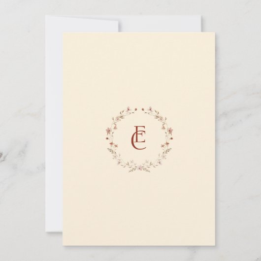 Elegante Rococo Monogram Bloemen Rustiek Huwelijk Kaart (Achterkant)