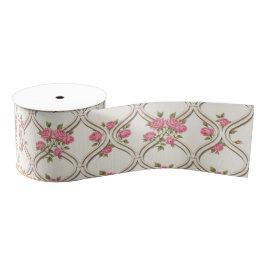 Elegante Rococo Revival Roze Bloemen & Beige Latti Grosgrain Lint