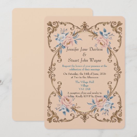 Elegante rococo-stijl bruiloft kaart (Voorkant / Achterkant)