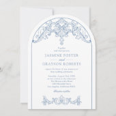 Elegante Rococo Vintage Blauwe Bruiloft Kaart (Voorkant)