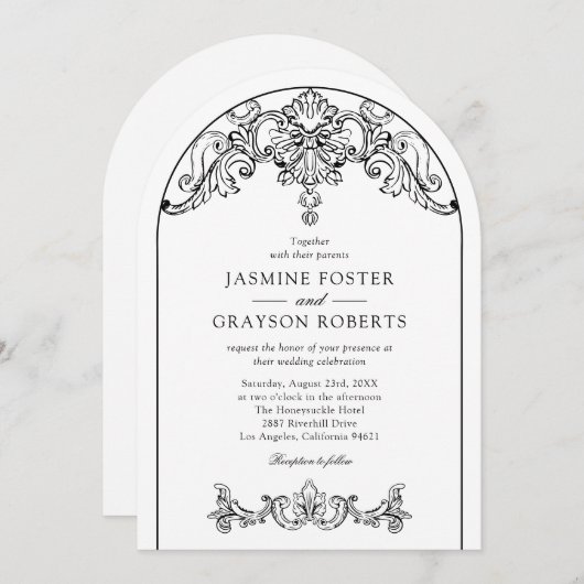 Elegante Rococo Vintage bruiloft Kaart (Voorkant / Achterkant)