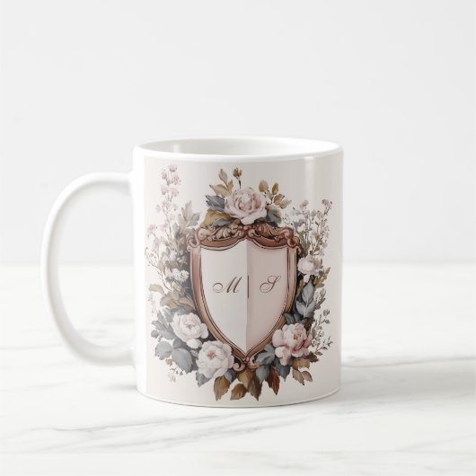 Elegante Rococo Wedding Crest Initialen Koffiemok (Links)