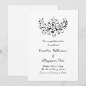 Elegante  rococo zwart-wit bruiloft kaart (Voorkant / Achterkant)