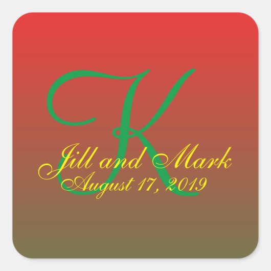 Elegante rode aangepaste budget monogram bruiloft vierkante sticker (Voorkant)