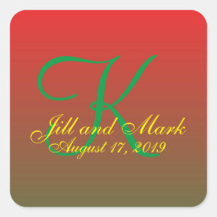 Elegante rode aangepaste budget monogram bruiloft vierkante sticker