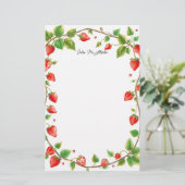 Elegante Rode Aardbei Tuin Grens met Groen Briefpapier (Staand voorkant)