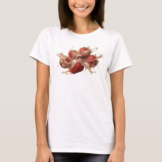 Elegante Rode Abstracte Aardbeien Maatwerk T-shirt (Voorkant)