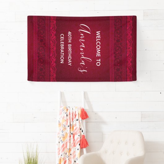 Elegante rode achtergrond Stijlvolle Verjaardag We Spandoek (Insitu)